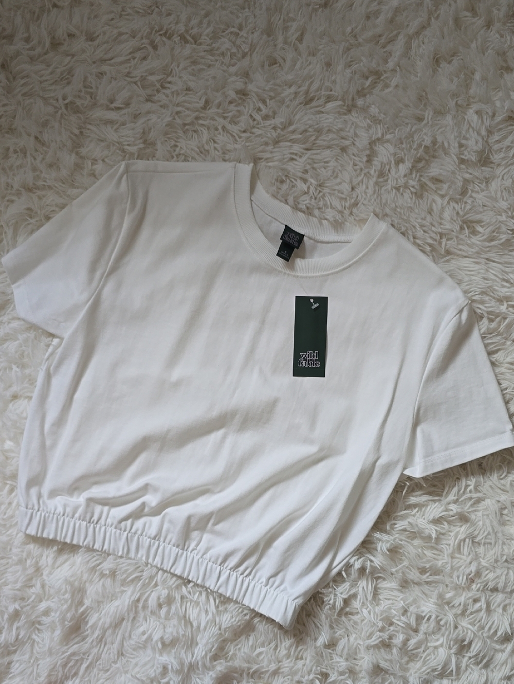 wild fable White Cropped Elastic-Hem Tee Top